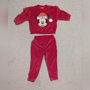 Disney Kids Red Velvet Sweatpants with Mickey Design
